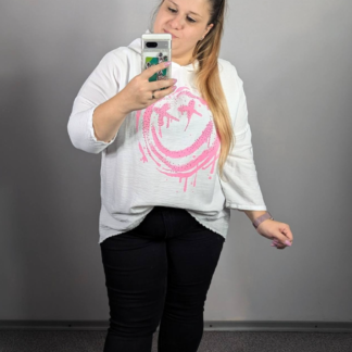 BLUZKA Z KAPTUREM BUŹKA - BIAŁY Z RÓŻOWYM