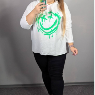 BLUZKA Z KAPTUREM BUŹKA - BIAŁY Z ZIELONYM