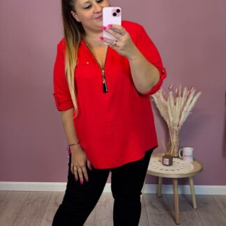 BLUZKA Z SUWAKIEM I CHWOSTEM - CZERWONA JASNA