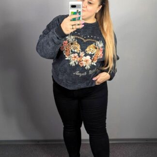 DEKATYZOWANA BLUZA OVERSIZE - TYGRYSY Z KWIATAMI