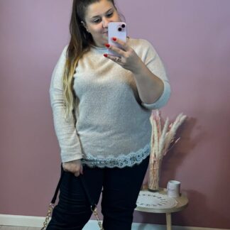 SWETER ALPAKOWY MUMU Z KORONKĄ