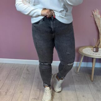 JEANSY Z PRZETARCIAMI SZARE