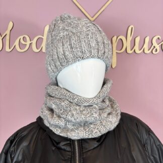 KOMPLET ZIMOWY K153 SZARY+PUDER