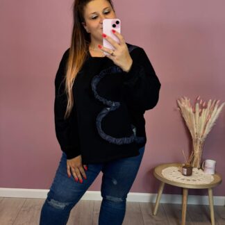 BLUZA JEANSOWY KWIAT - CZARNA