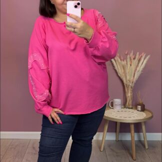 BLUZA OVER FLOWER - FUKSJA