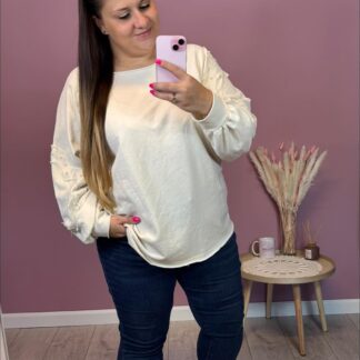 BLUZA OVER FLOWER - ŚMIETANKOWA