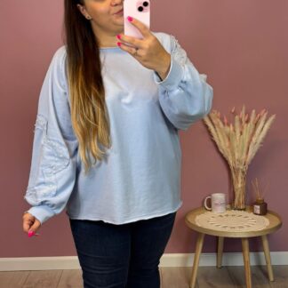 BLUZA OVER FLOWER - BŁĘKIT