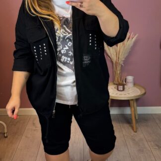 KURTKA BAWEŁNIANA Z NASZYWKĄ - CZARNA