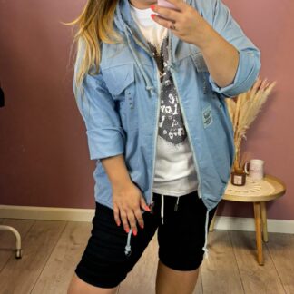 KURTKA BAWEŁNIANA Z NASZYWKĄ - BŁĘKITNA