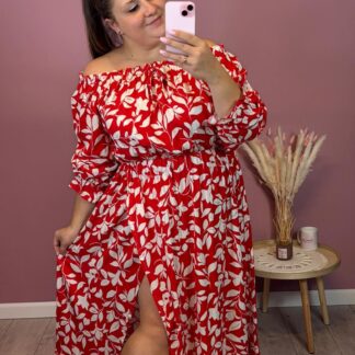 SUKIENKA MAXI LIŚCIE - CZERWONA