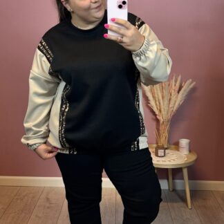 BLUZA MASEŁKO Z PANTERKĄ - CZARNA