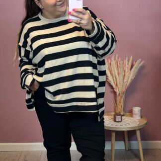 BLUZA PASKI - BEŻ & CZARNY